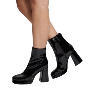 GUESS Byra Black Patent Block Heels Women’s Boots